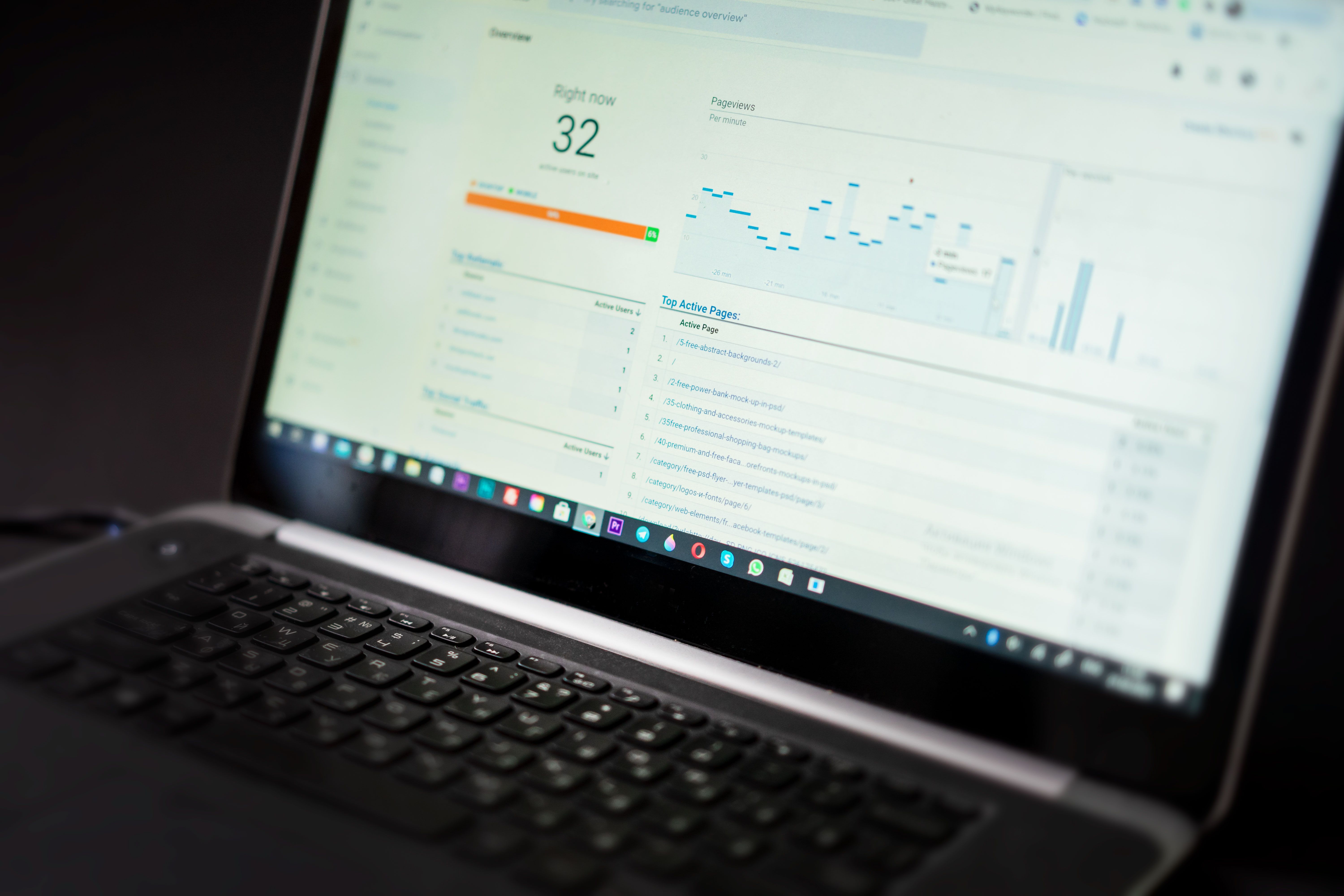Close-up of laptop displaying SEO analytics dashboard with tracking data