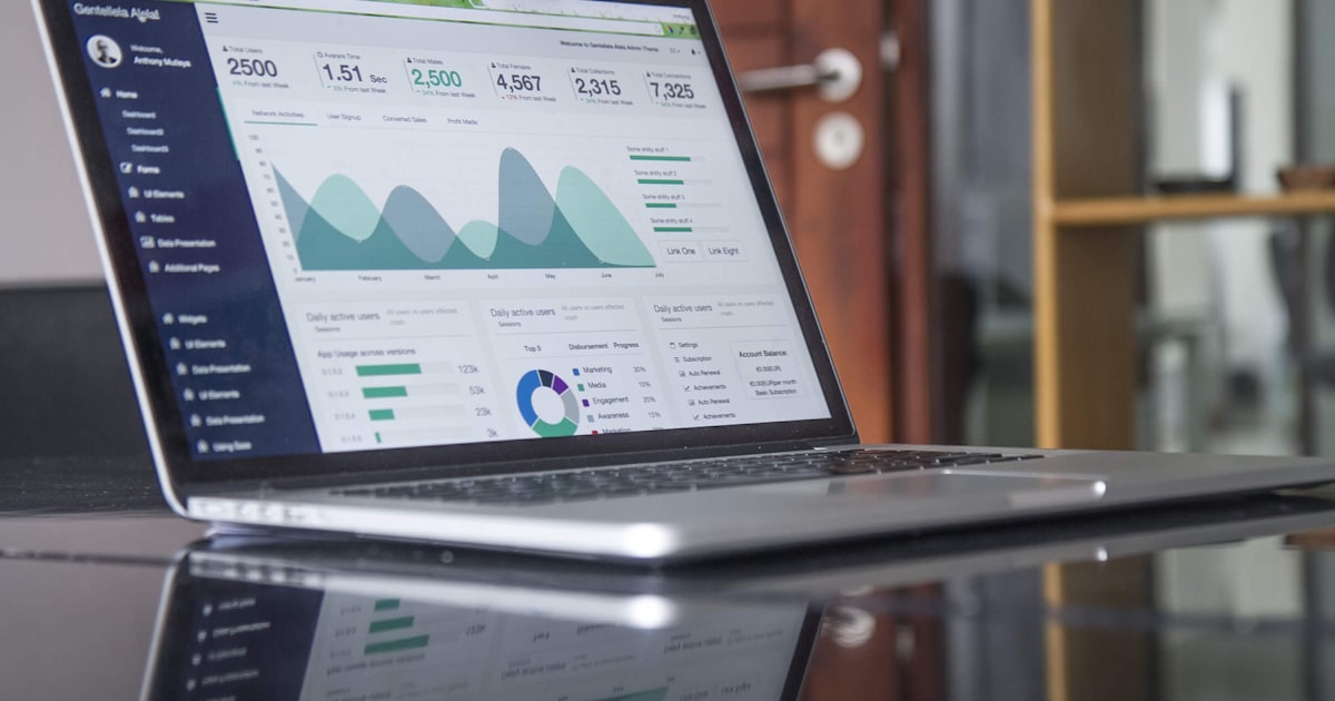 Laptop screen showing graphs and performance analytics metrics in a professional setting