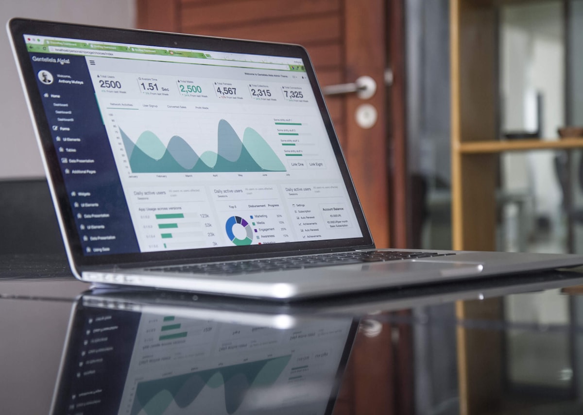 Marketing team collaborating over analytics on a shared screen