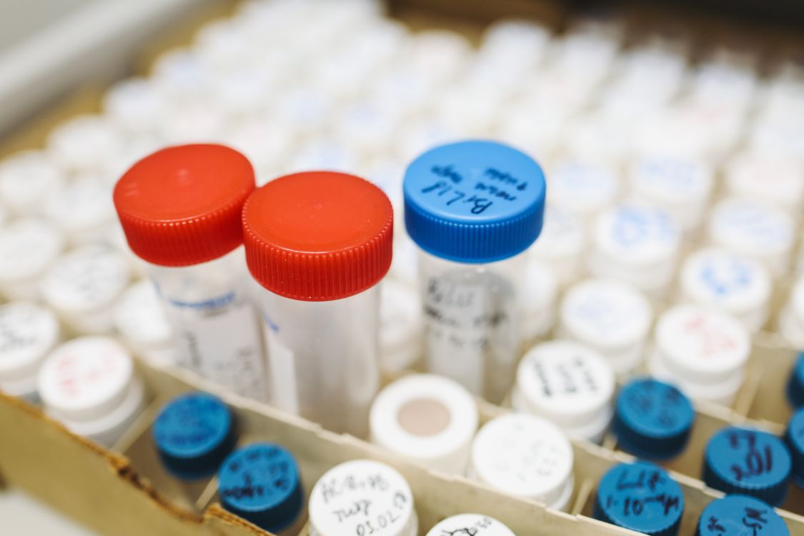 Laboratory test tubes with color-coded caps used for peptide purity analysis and scientific research.