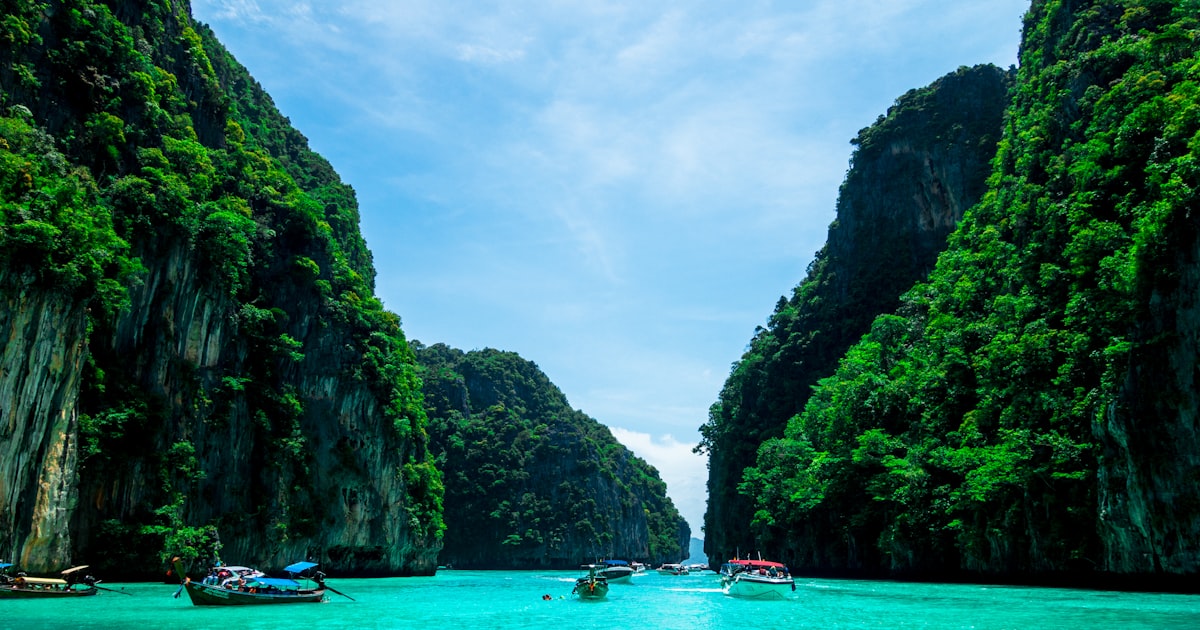 Turquoise Andaman Sea and Phuket coastline viewed from the water