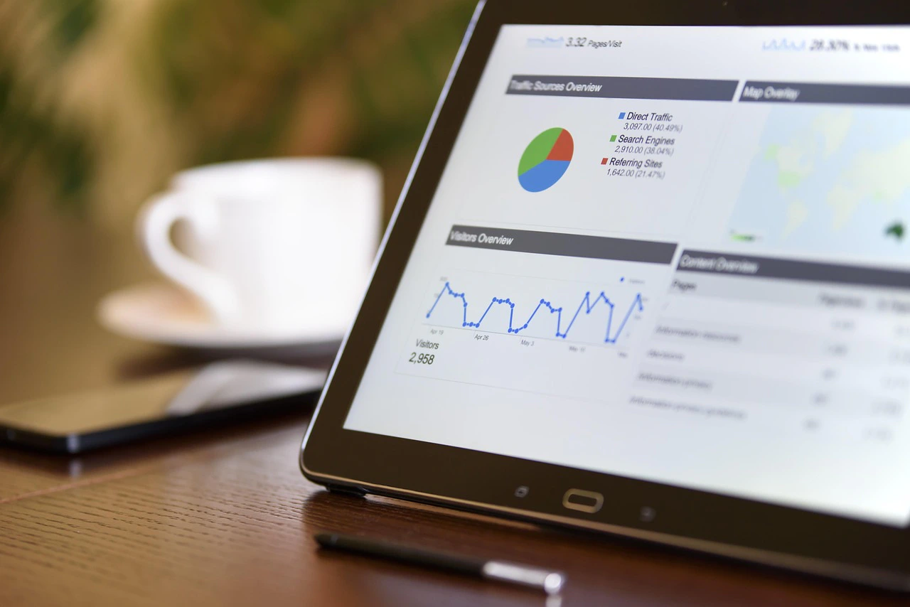 Digital marketing dashboard showing social media analytics and engagement metrics