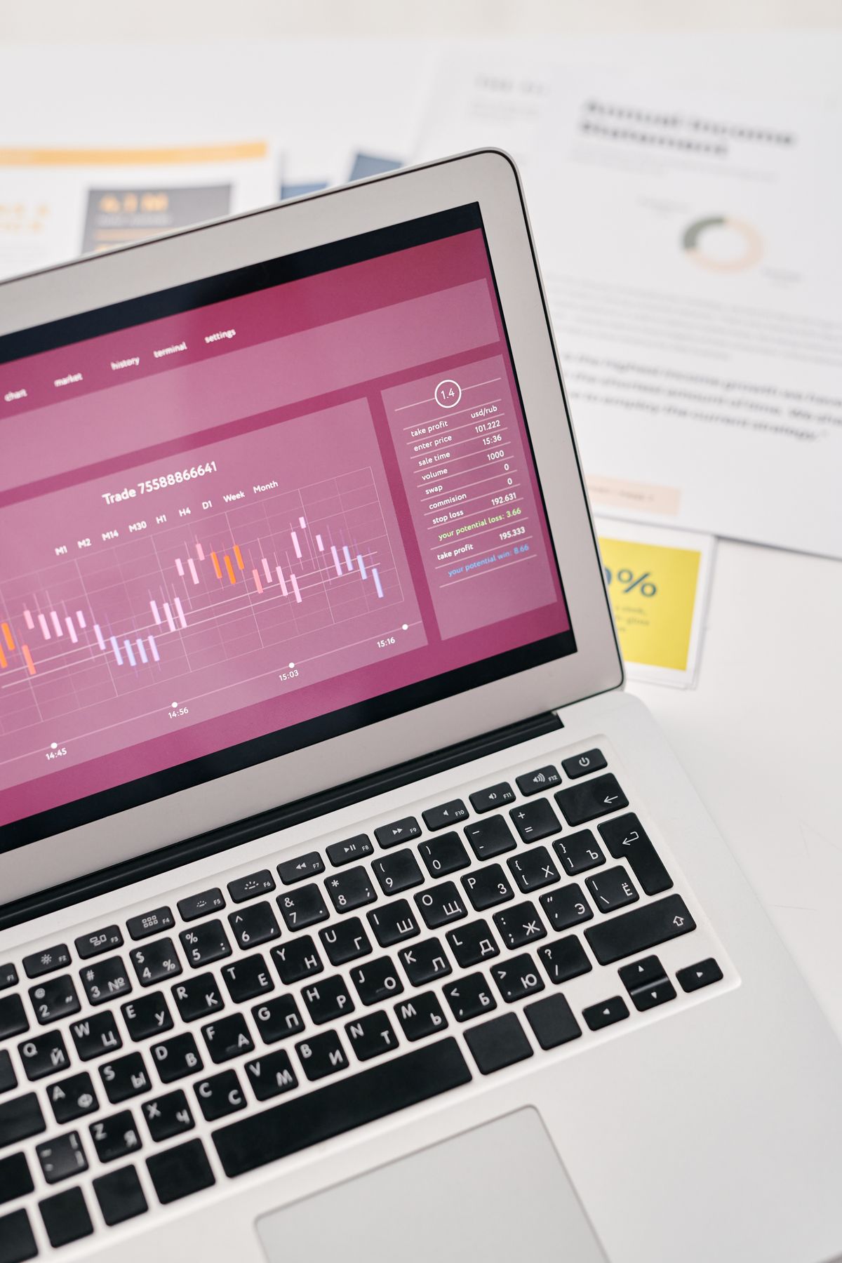 Laptop showing business graphs and marketing performance data