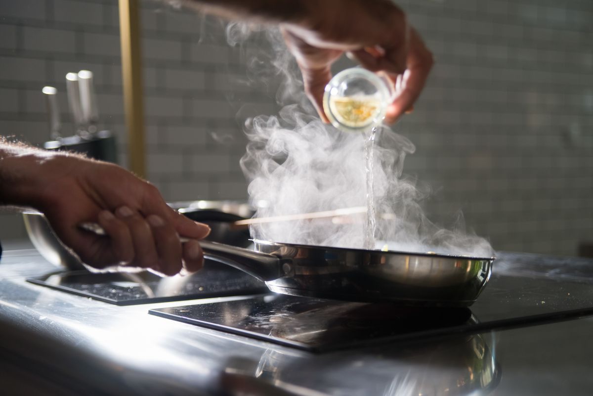 Cooking in a frying pan on the stovetop