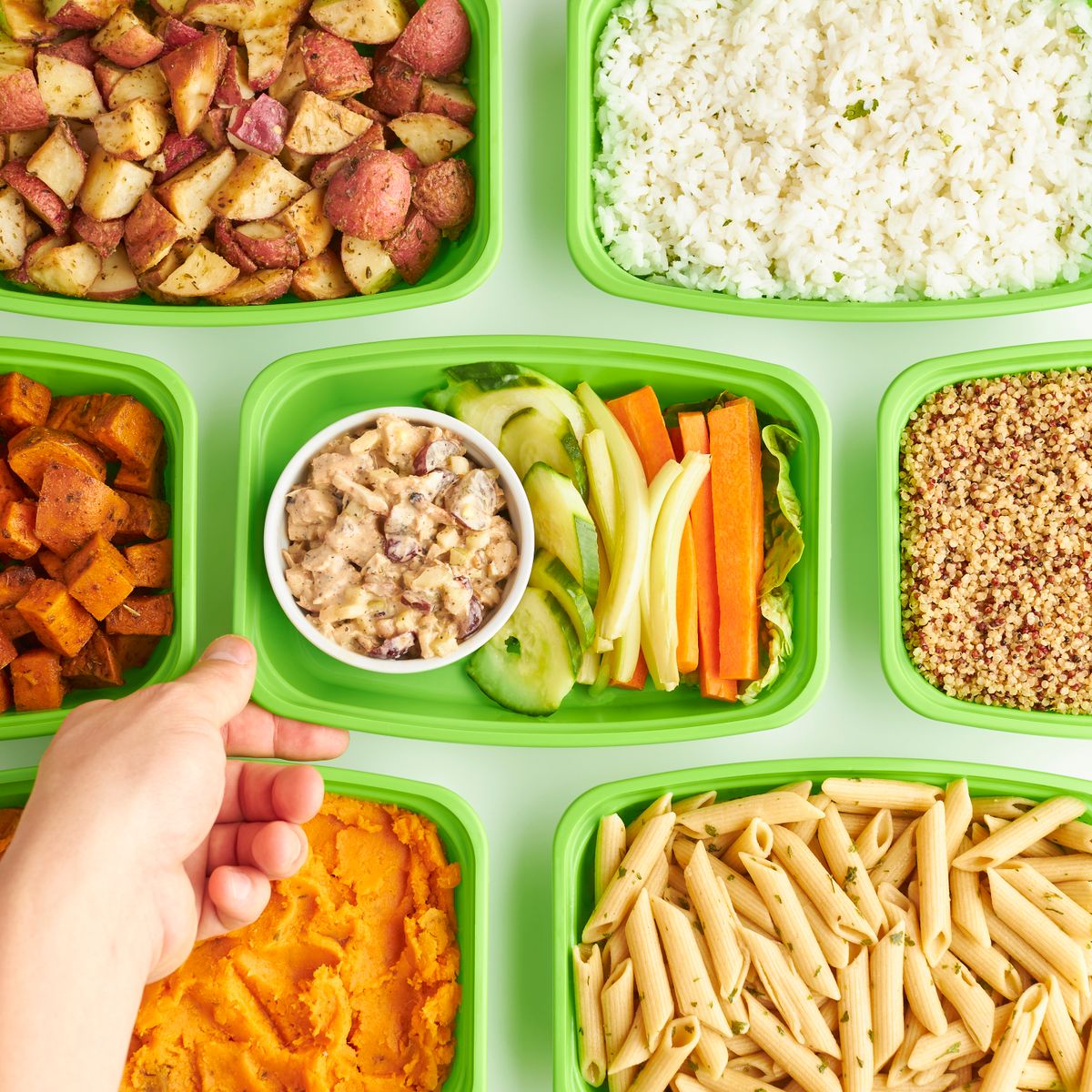 Organized food storage containers showing an efficient kitchen system