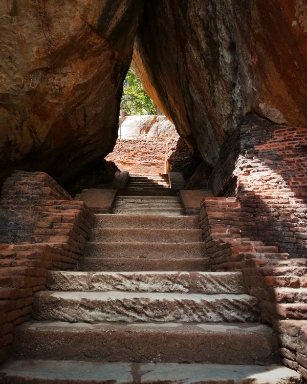 Historic stone steps leading up Sigiriya Rock Fortress