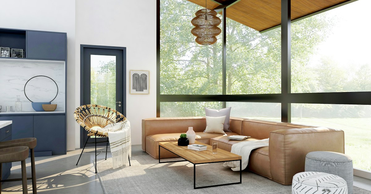 Modern living room with a comfortable sofa and minimalist decor