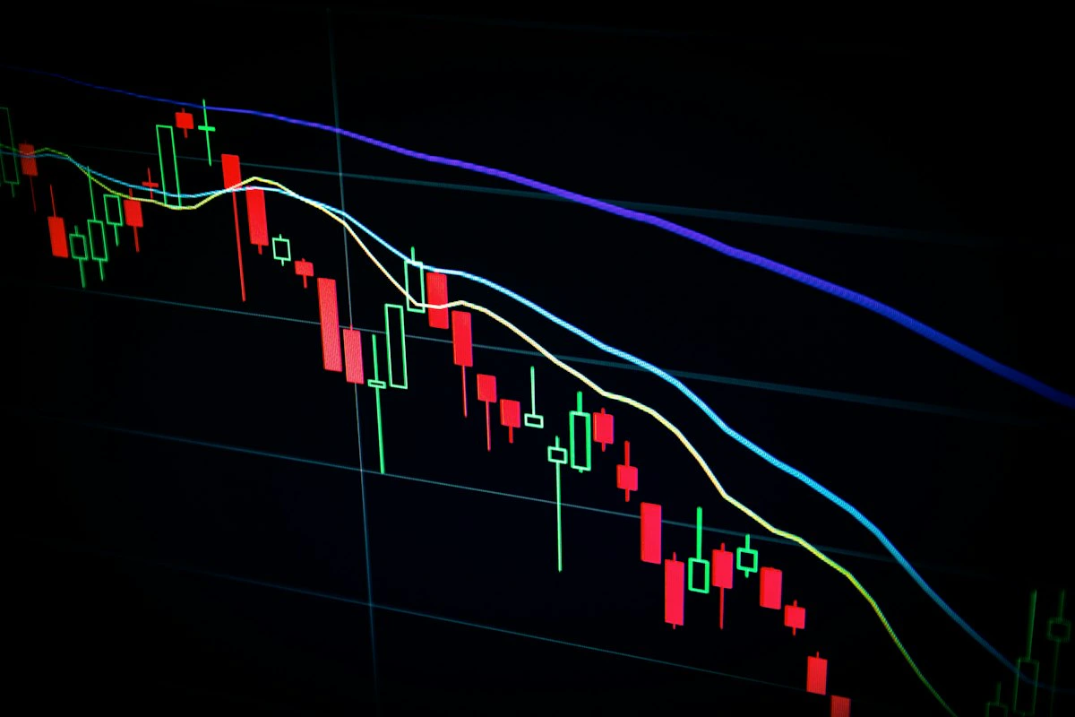 Stock market candlestick chart displaying price movements on a dark trading screen