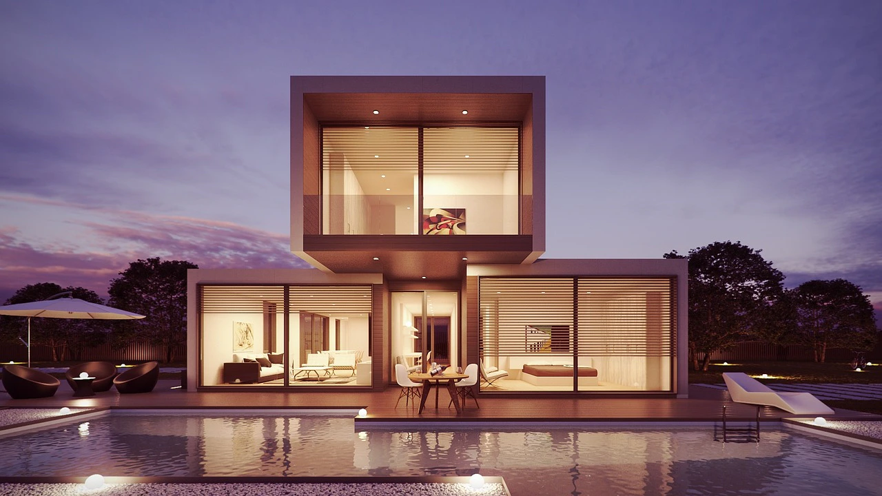 Casa moderna de alto padrão com fachada contemporânea e jardim paisagístico