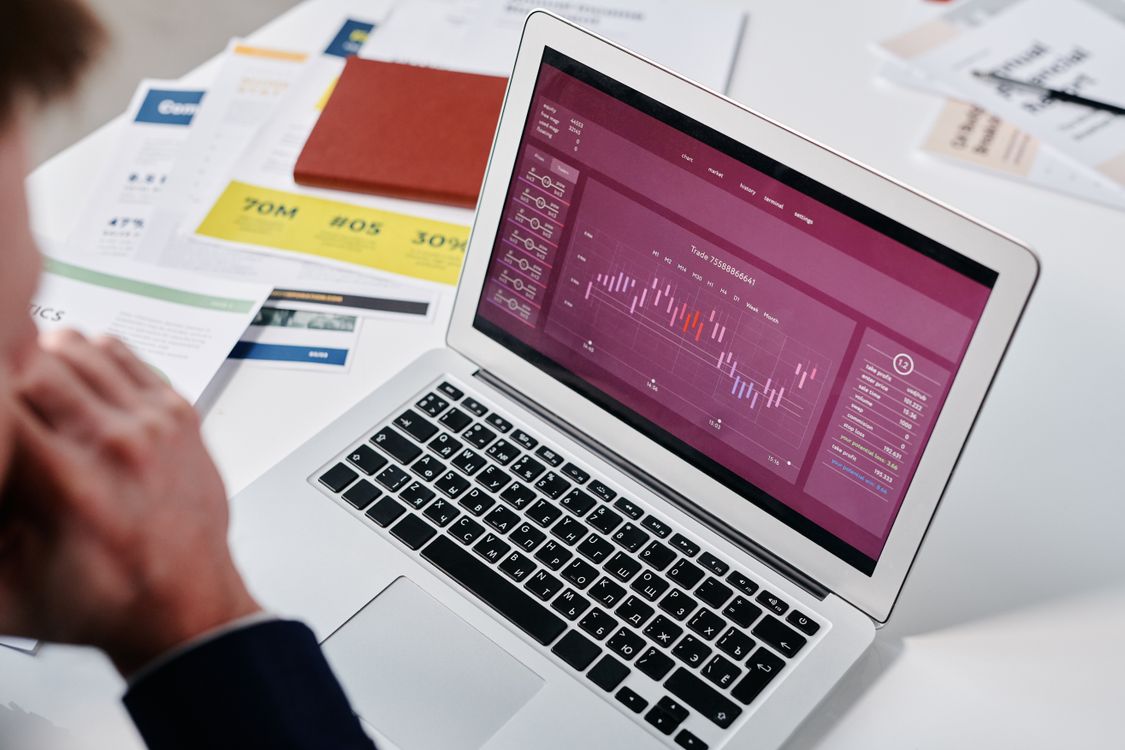 Analytics dashboard with charts displayed on a computer monitor