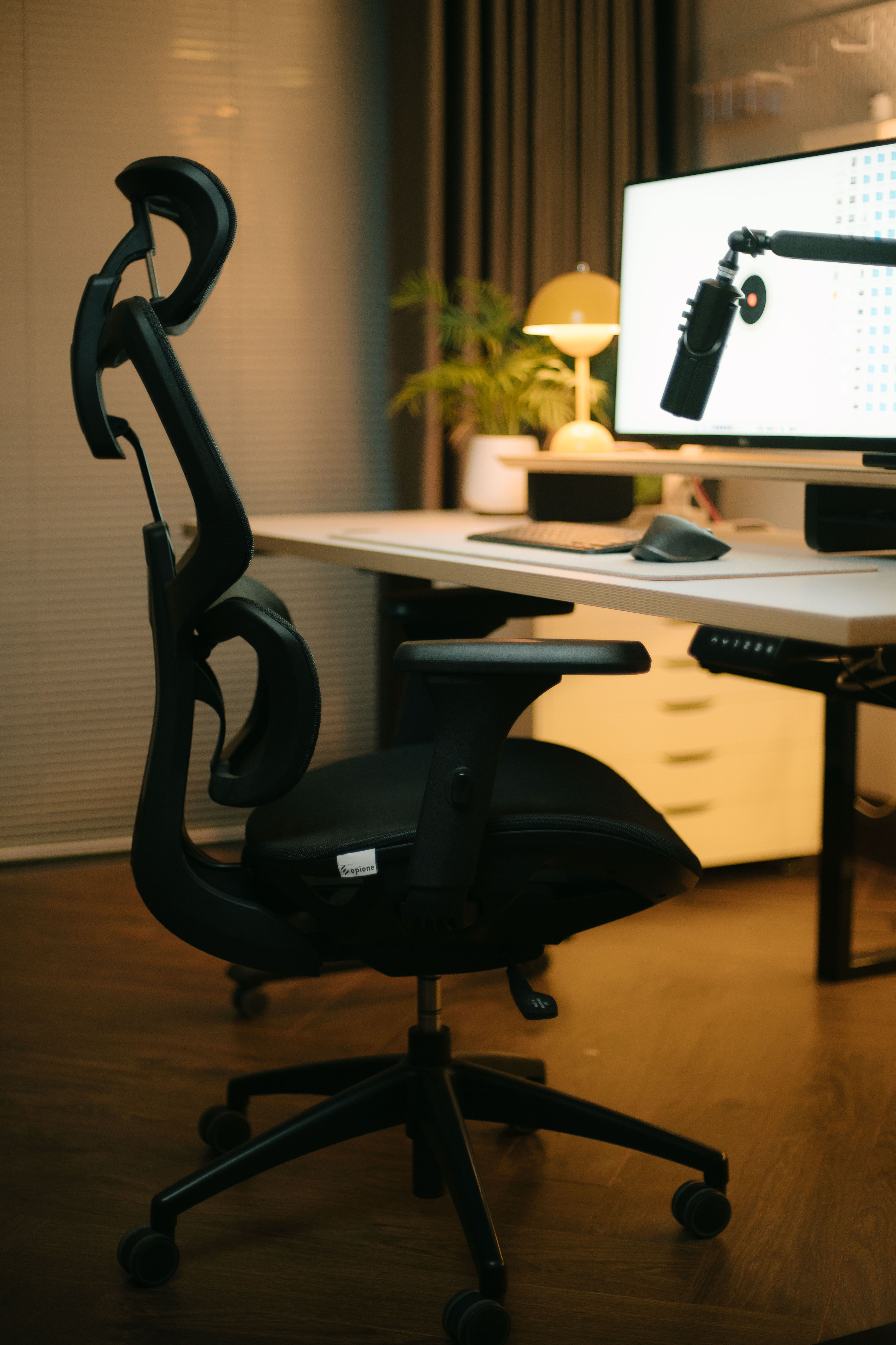 Modern mesh office chair in a home workspace