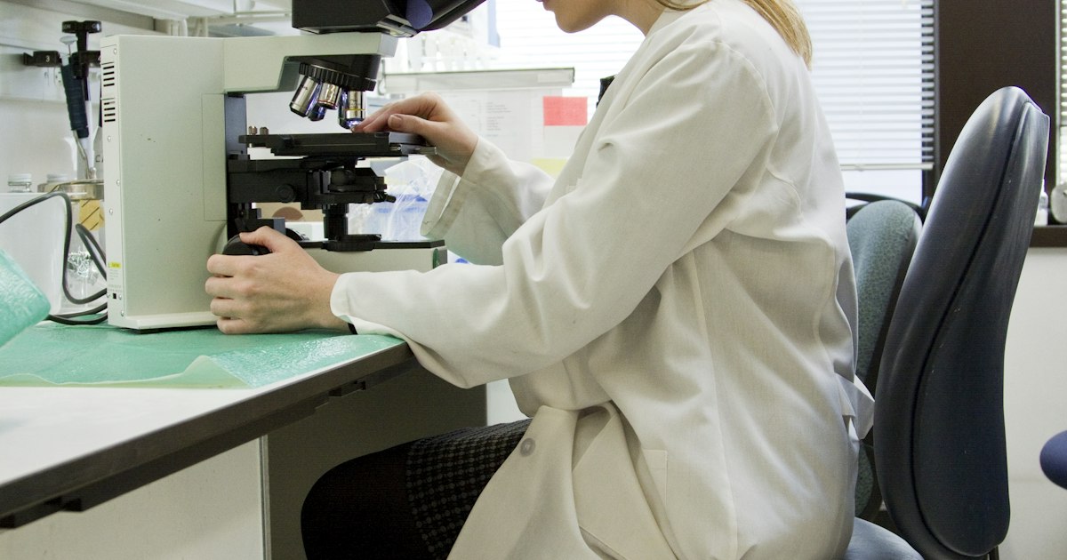 Técnico de laboratório inserindo tubos de amostra em centrífuga de bancada