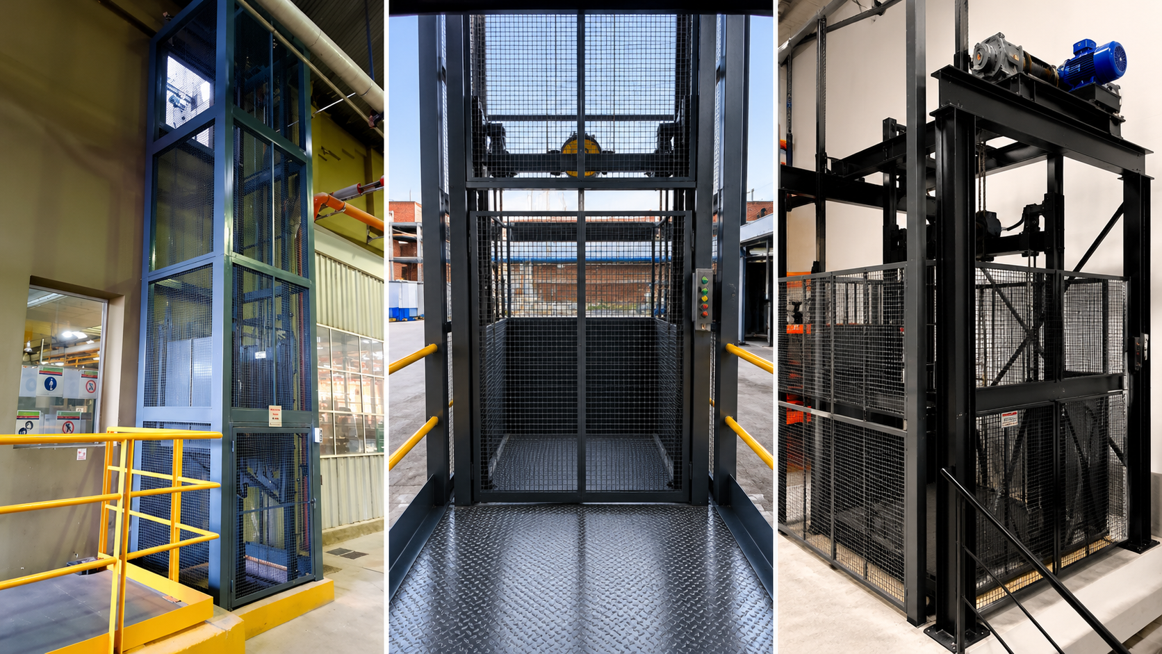 Montacargas electromecánicos de 500 a 2.000 kg de capacidad, fabricados e instalados por Grupo Grinovero SRL. Equipos con torres estructurales de perfilería metálica, diseñadas a medida para aplicaciones industriales.