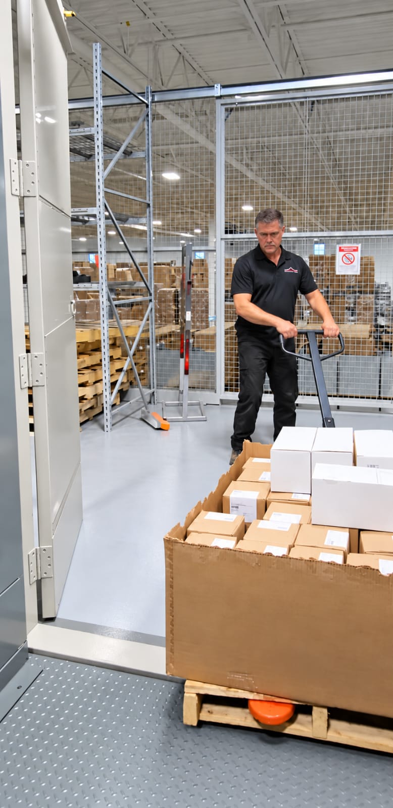 Pallets de madera apilados en un depósito logístico