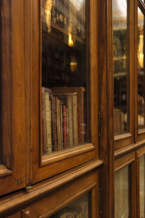Estantería de madera con una colección de libros clásicos encuadernados