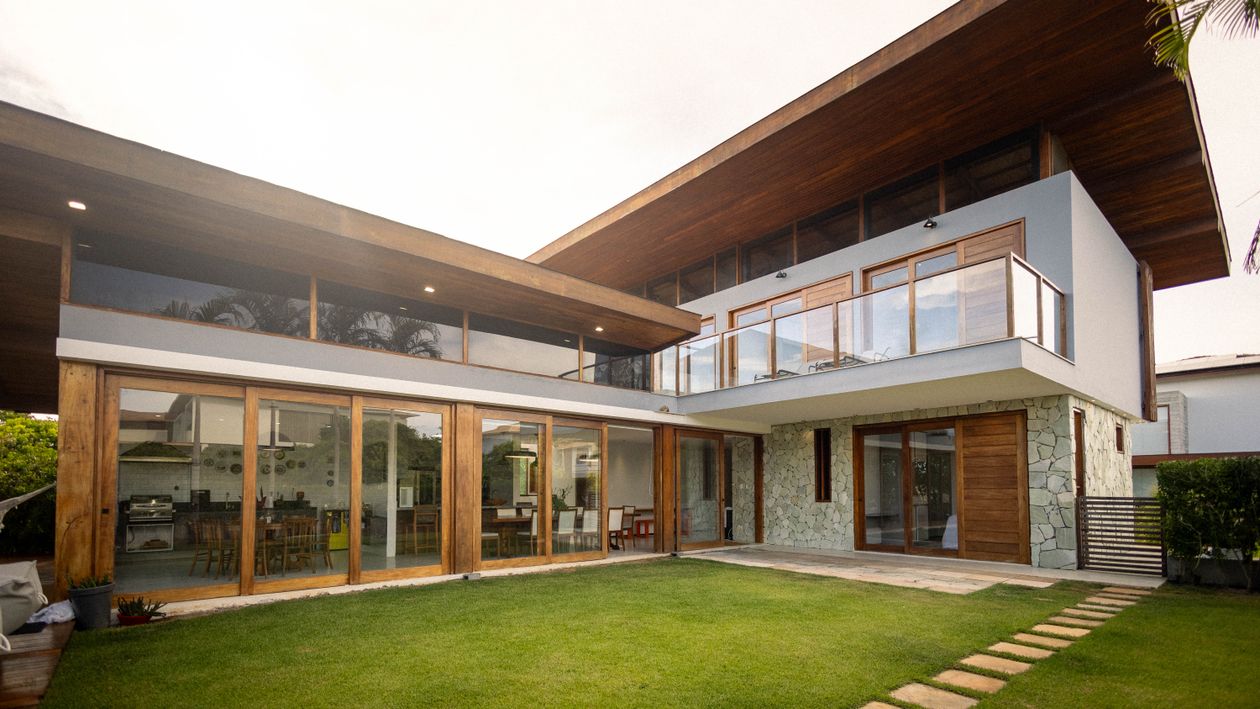 Modern luxury home with glass frontage in a quiet residential area