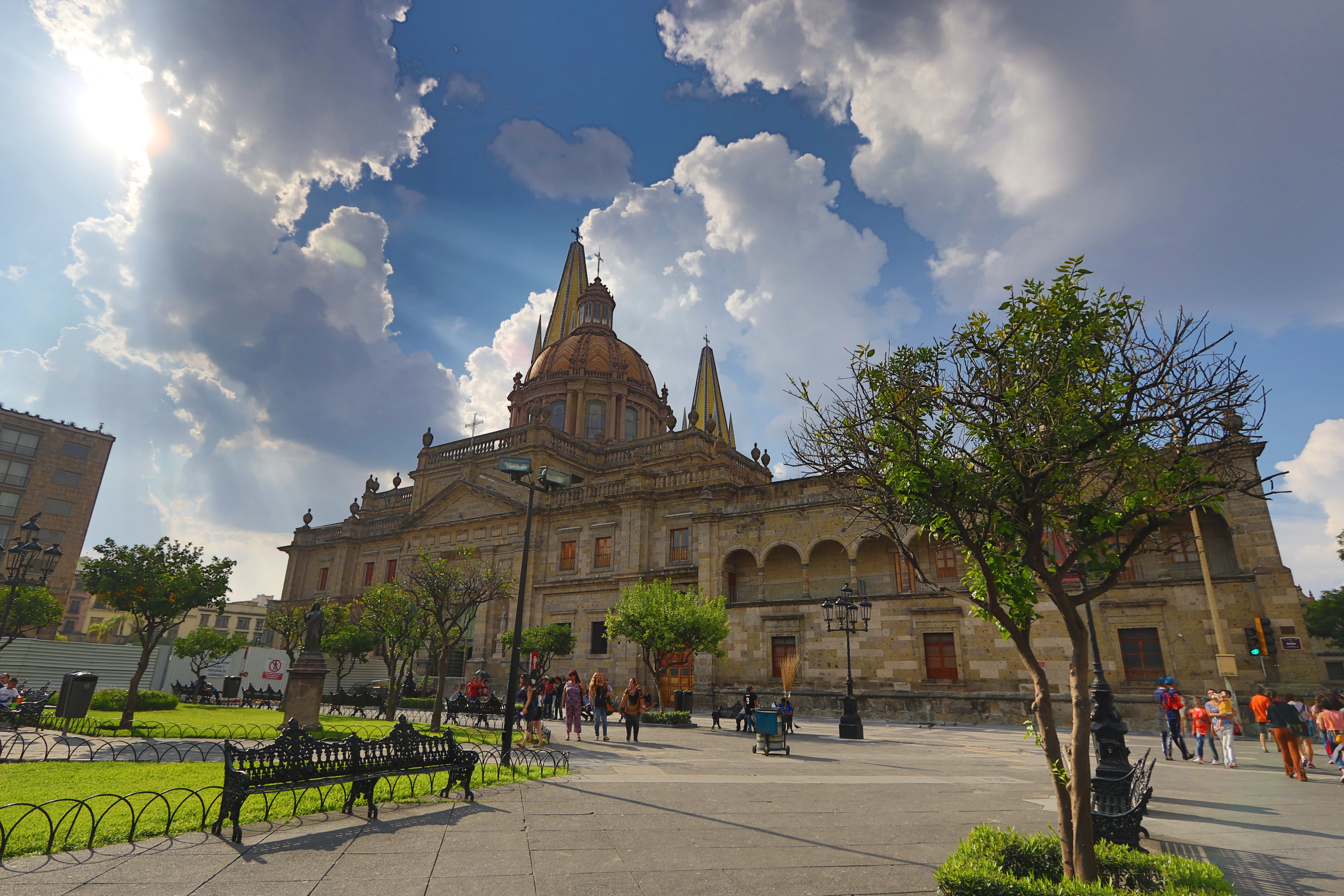 Guadalajara Cathedral and its twin spires above the main plaza in Jalisco, Mexico