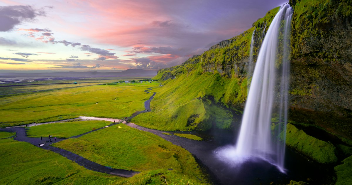 Dramatic Icelandic highland landscape with volcanic terrain and distant mountains